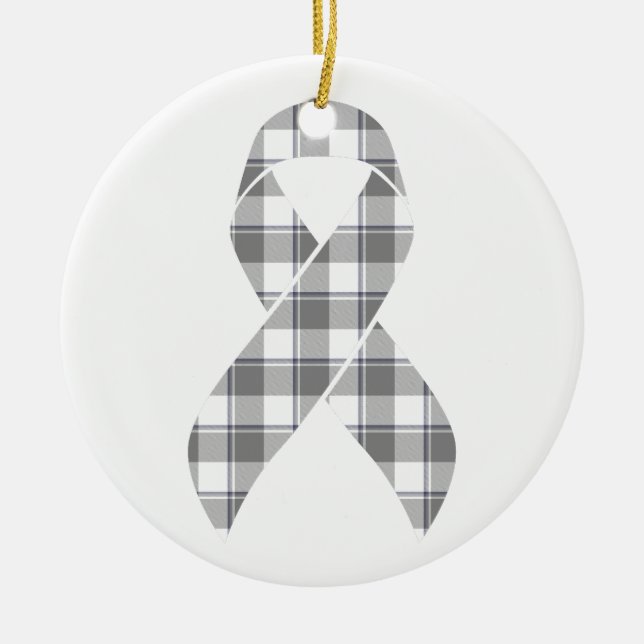Bone Cancer Awareness Plaid Gray Ribbon Keramik Ornament (Vorne)