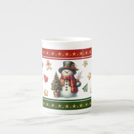 Bone China Mug with Snowman and Christmas Cookies Prozellantasse