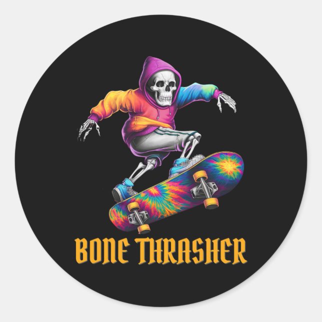 Bone Thrasher Skeleton Halloween-Kostüm Runder Aufkleber (Vorderseite)