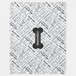 Bone Word Cloud Black and White Dog Personalized Fleecedecke