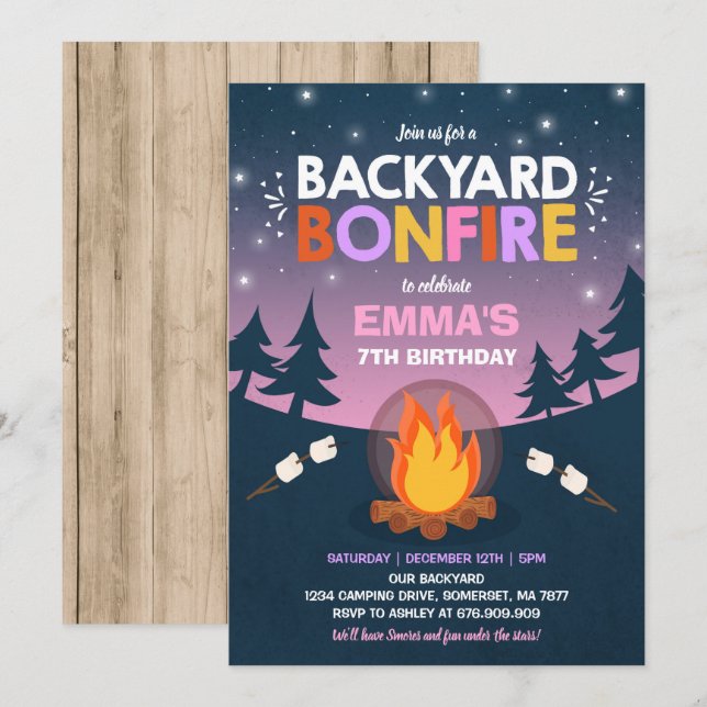 Bonfire Anniversaire Invitation Bonfire Camping Pa (Devant / Derrière)