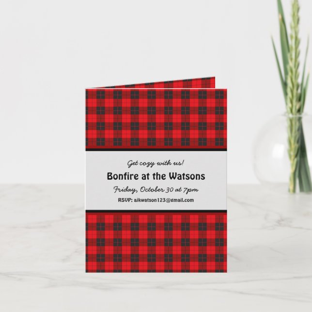 Bonfire Custom BuffaloRed Kariert Flannel Einladun Einladung (Vorderseite)