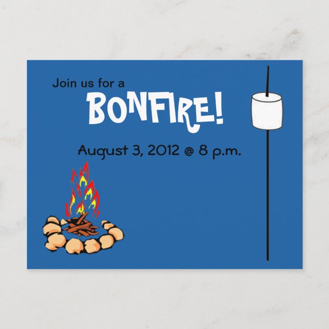 BONFIRE & Marshmallow lädt ein Einladungspostkarte (Vorderseite)