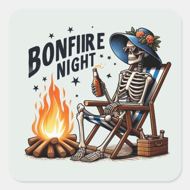 Bonfire Night - Beach Camping (2) Quadratischer Aufkleber (Vorderseite)