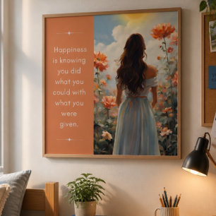 Bonheur Fille avec Fleurs Poster Inspirationnel
