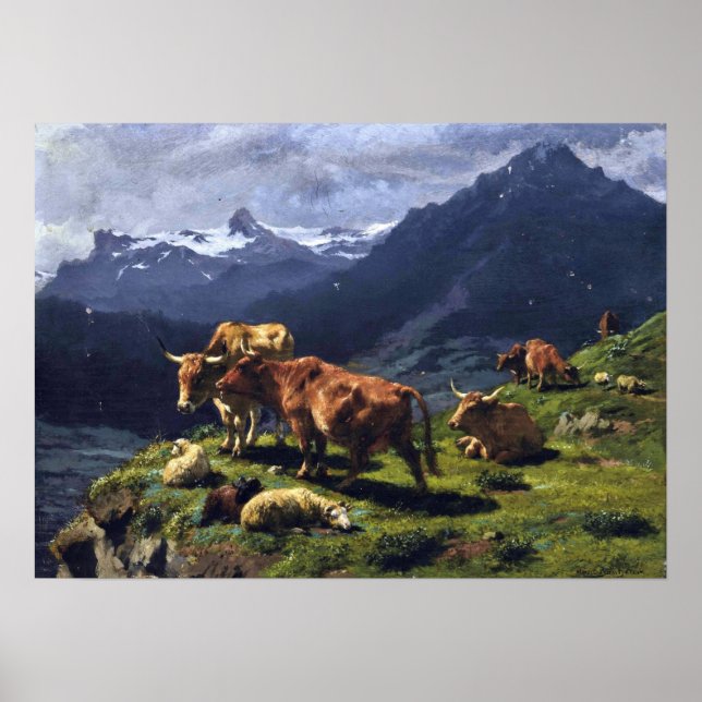 Bonheur - Rinder und Schafe in einer alpinen Lands Poster (Vorne)