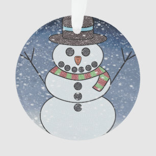 Bonhomme de neige avec fond - Ornement en acryliqu