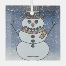Bonhomme de neige avec fond - Ornement en verre