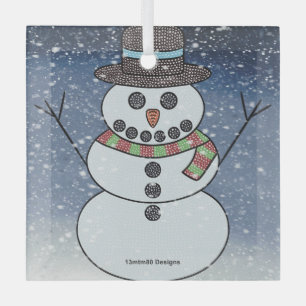 Bonhomme de neige avec fond - Ornement en verre