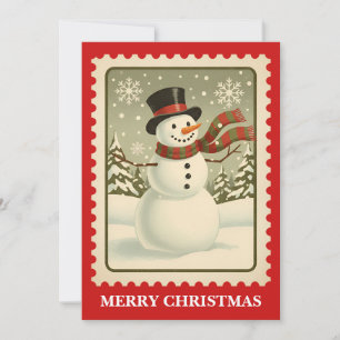 Bonhomme de neige   Carte de Noël Retro Postage