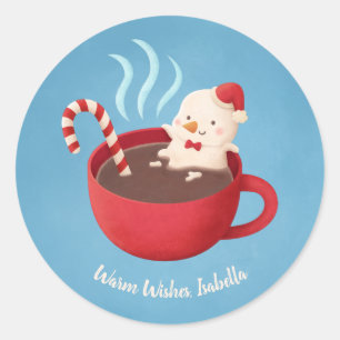 Bonhomme de neige dans une tasse rouge autocollant