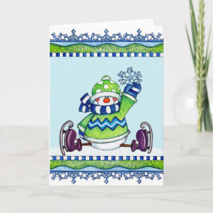 Bonhomme de neige de patinage de glace - carte de