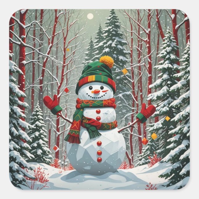 Bonhomme de neige quadratischer aufkleber (Vorderseite)