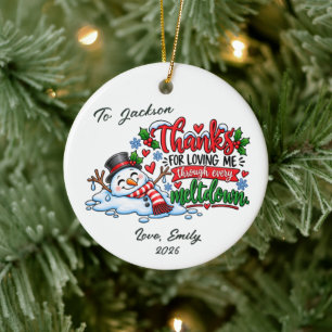 Bonhomme de neige qui fond Ornement Merci