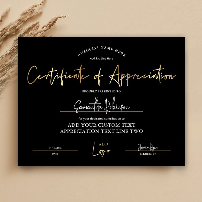 Bonitätszertifikat Black Gold Diploma Award (Elegant black and gold Certificate of Appreciation award with space for your logo and custom text)
