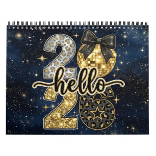 Bonjour 2026 Calendrier Chic Galaxie Paillettes Or