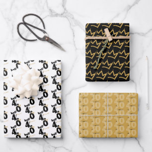 Bonjour 40 Black & Gold Wrapping Papier ensemble d