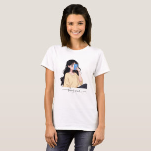 Bonjour Ästhetisches Mädchen Selfie Illustration T-Shirt