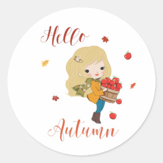 Bonjour Automne classique rond autocollant thème a