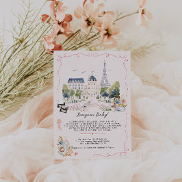 Bonjour Baby! Parisian Watercolor Baby Shower Einladung