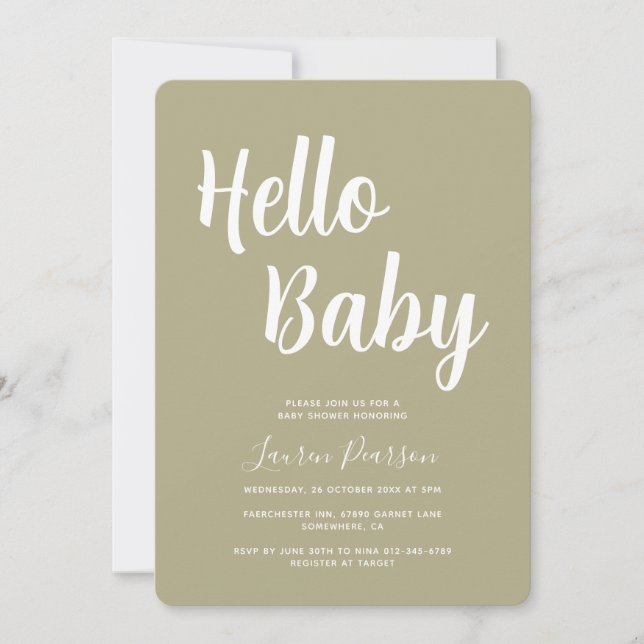 Bonjour Baby Sage Green Baby shower Invitation (Devant)