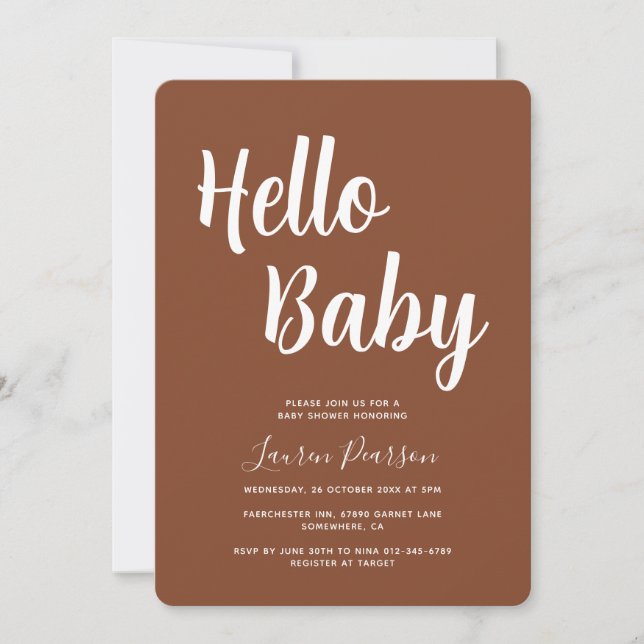 Bonjour Baby Terracotta Baby shower Invitation (Devant)