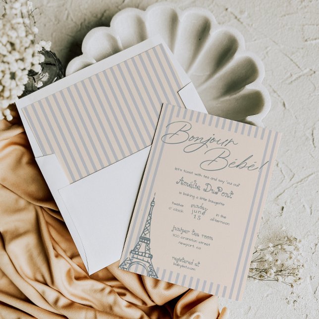 Bonjour Bebe Baby shower bleu Invitation (Créateur téléchargé)