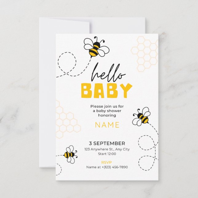 bonjour bébé, baby shower invitation abeille migno (Devant)