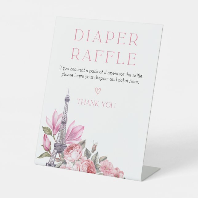 Bonjour Bebe | Babydusche Windeln Raffle-Zeichen Sockelschild (Vorderseite)