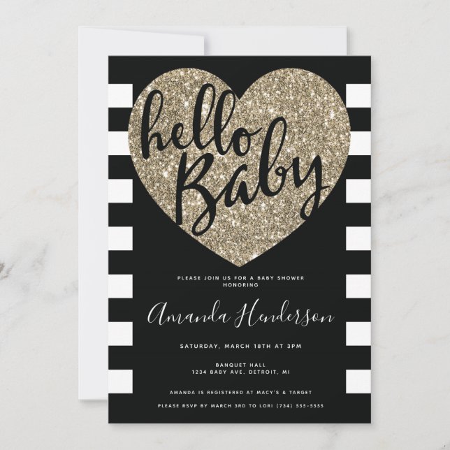 Bonjour Bébé, Black & Gold Baby shower Invitation (Devant)