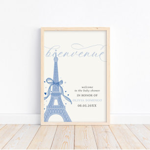 Bonjour Bébé Blue Paris Eiffel Tower Begrüßungszei Poster