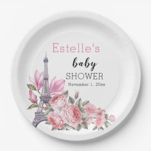 Bonjour Bebe Blumenfranzösischer Babydusche Pappteller