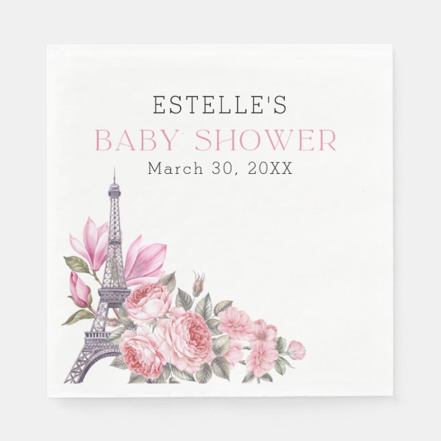 Bonjour Bebe | Blumenfranzösischer Babydusche Serviette (Vorderseite)