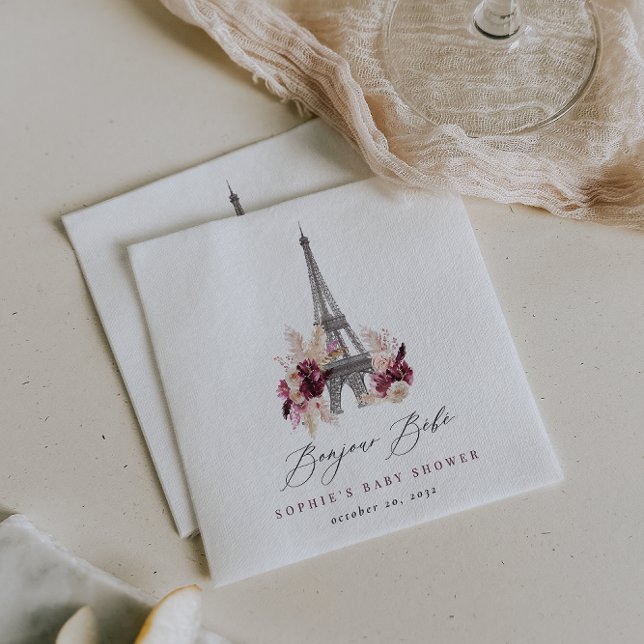 Bonjour Bébé Burgundy Floral Paris Baby Shower Serviette (Von Creator hochgeladen)