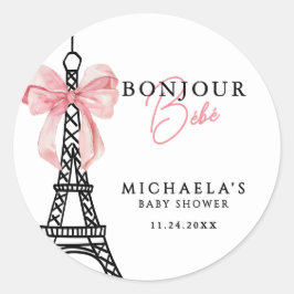 Bonjour Bébé Coquette Bow Paris Babydusche Runder Aufkleber