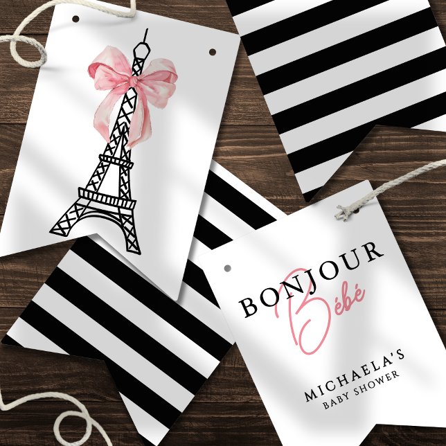 Bonjour Bébé Coquette Bow Paris Babydusche Wimpelkette (Von Creator hochgeladen)