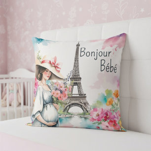 Bonjour Bebe Floral Eiffel Tower Paris Baby Dusche Kissen