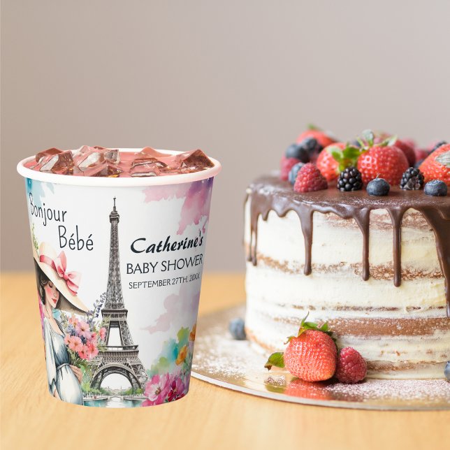 Bonjour Bebe Floral Eiffel Tower Paris Baby Dusche Pappbecher (Von Creator hochgeladen)