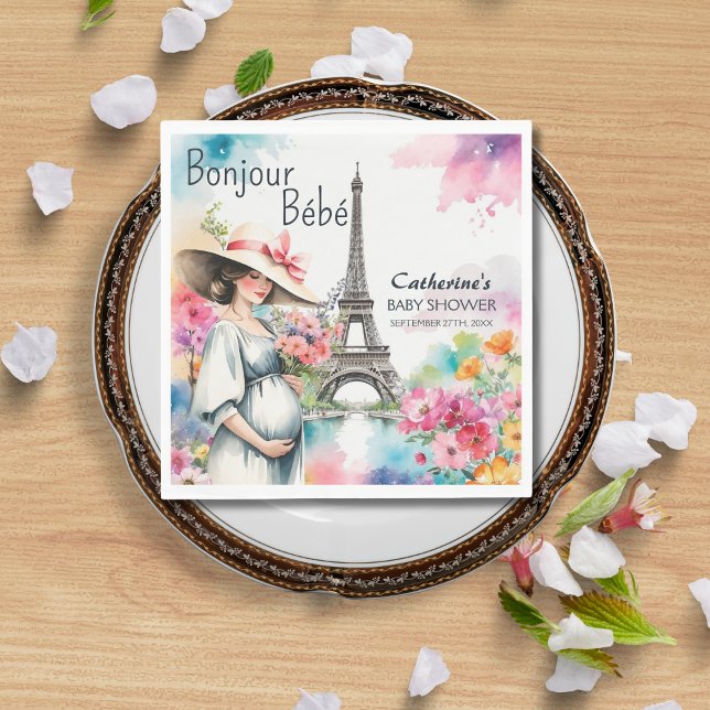 Bonjour Bebe Floral Eiffel Tower Paris Baby Dusche Serviette (Von Creator hochgeladen)
