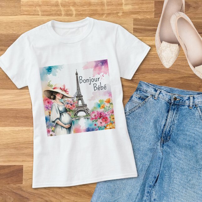 Bonjour Bebe Floral Eiffel Tower Paris Mama zu sei T-Shirt (Von Creator hochgeladen)