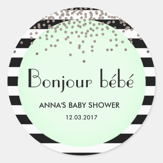 Bonjour bebe franz. Babyduschaufkleber Runder Aufkleber (Vorderseite)