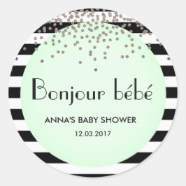 Bonjour bebe franz. Babyduschaufkleber Runder Aufkleber