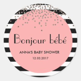 Bonjour bebe franz. Babyduschaufkleber Runder Aufkleber