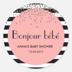 Bonjour bebe franz. Babyduschaufkleber Runder Aufkleber