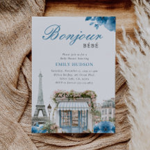 Bonjour Bebe Französisch Blau Baby Shower Einladun