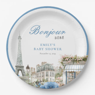 Bonjour Bebe Französisch Blau Baby Shower Pappteller