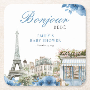 Bonjour Bebe Französisch Blau Baby Shower Rechteckiger Pappuntersetzer