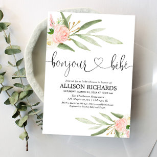 Bonjour bebe Französisch Paris Blumenmädchen Babyd Einladung