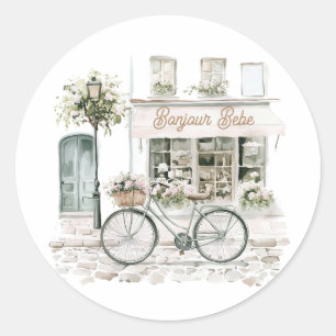 Bonjour Bebe Französische Babyparty  Runder Aufkleber