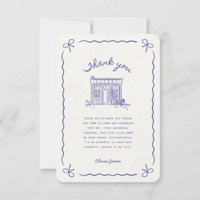 Bonjour Bebe French baby shower Dankeskarte (Vorderseite)